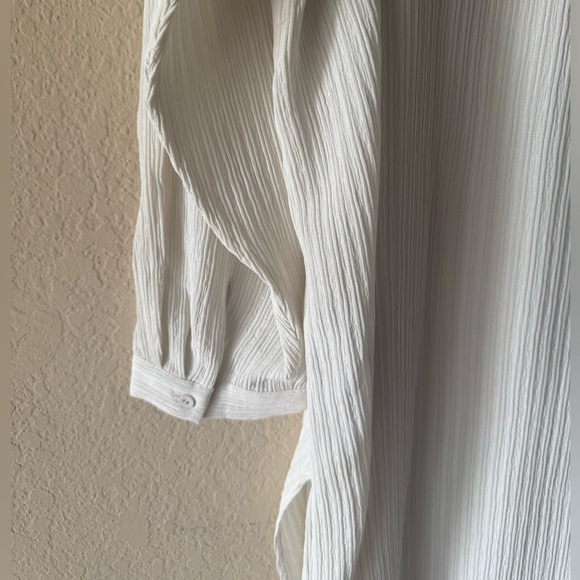 Eileen Fisher Accordion Silk Jacquard Mandarin Collar Long Shirt in Bone Size 2X - Picture 8 of 13